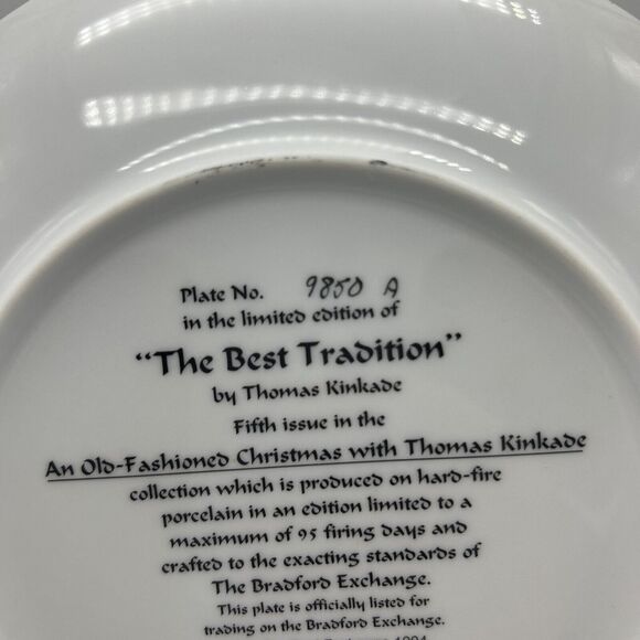Thomas Kincade “The Best Tradition”#5 Old-Fashioned Christmas 1994 Plate Decor - Picture 6 of 6